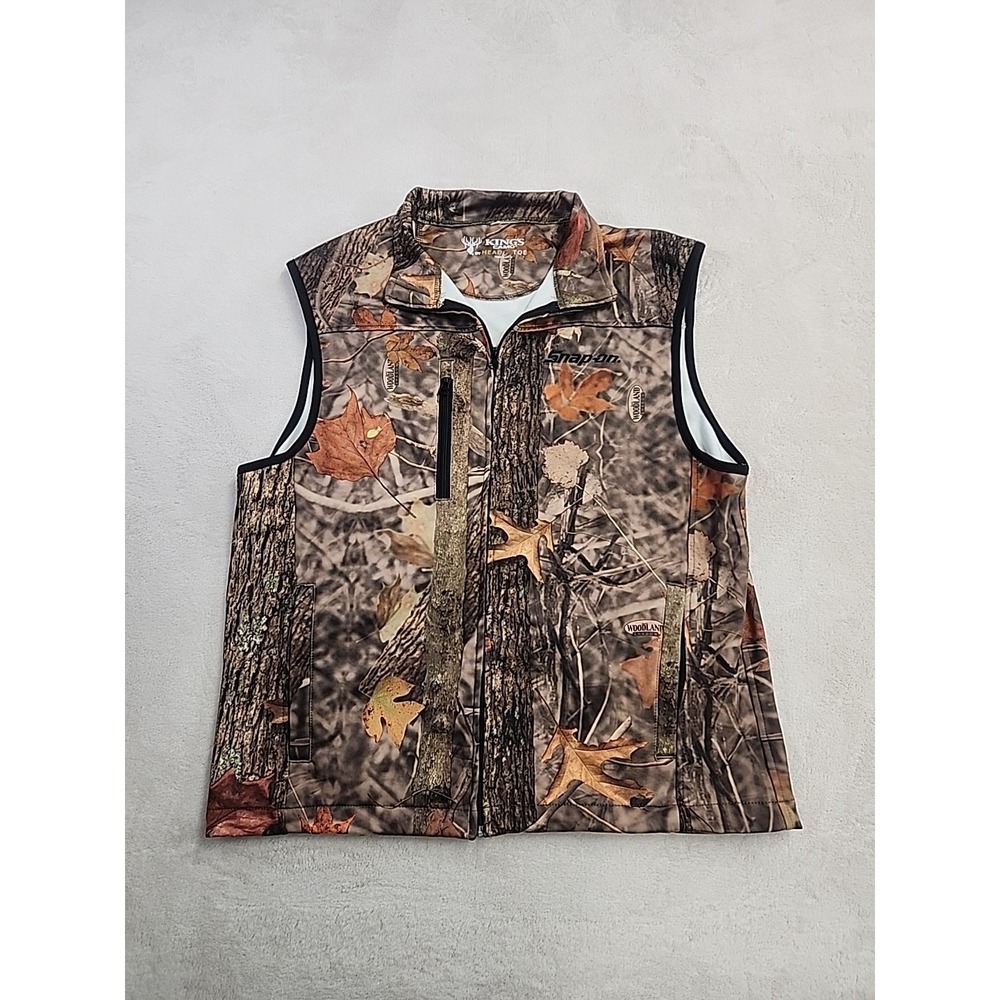 King's Camo Men Soft Shell Hunting Vest Medium Woodland Embroidered Snap On Logo